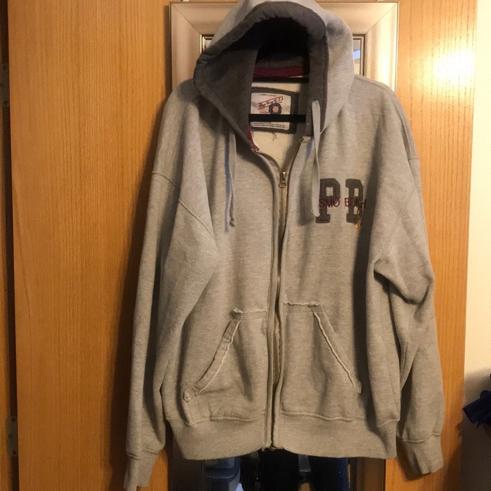 Rag wear USA XXL Pismo Beach zip up hooded sweatshirt grey with maroon trim